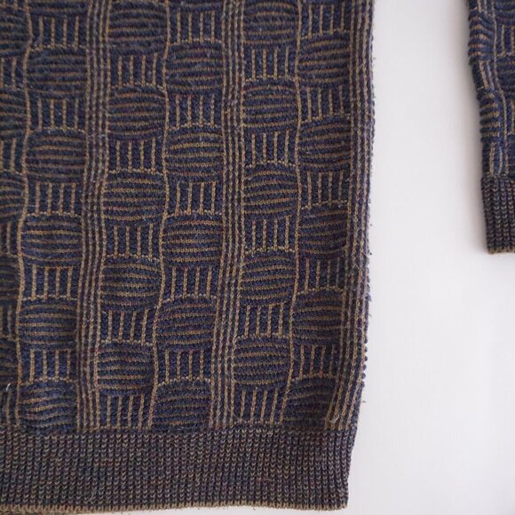 VTG '80S Navy Olive 3D Biggie Cosby Eclectic Grandpa Chunky Crewneck Sweater XL - Picture 5 of 11